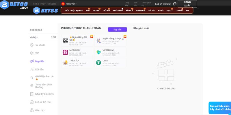 Bet88 32 Các hình thức nạp tiền tại BET88
